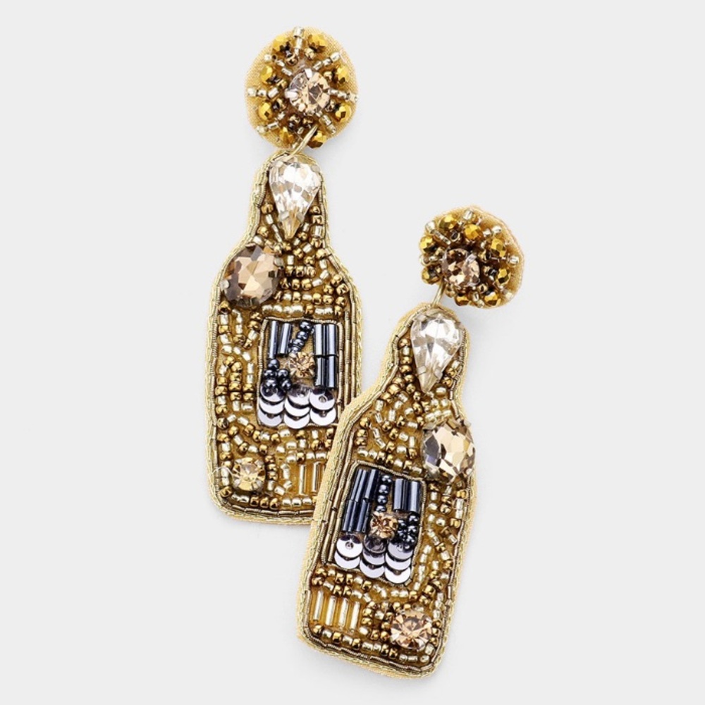 Felt Back Champagne Bottle Earrings- Gold